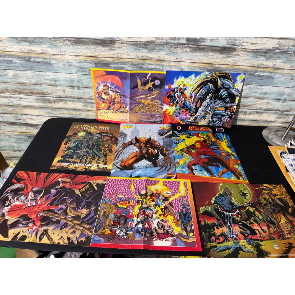 Marvel DC Image Valiant Comic Poster Lot 8pc Wolverine Spawn 90s Vintage EUC